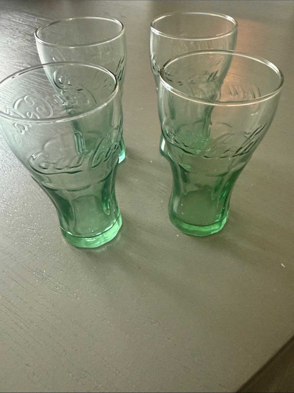 Vintage Coca-Cola Libbey Green Glass Tumblers Stands approx 4.5 inches tall